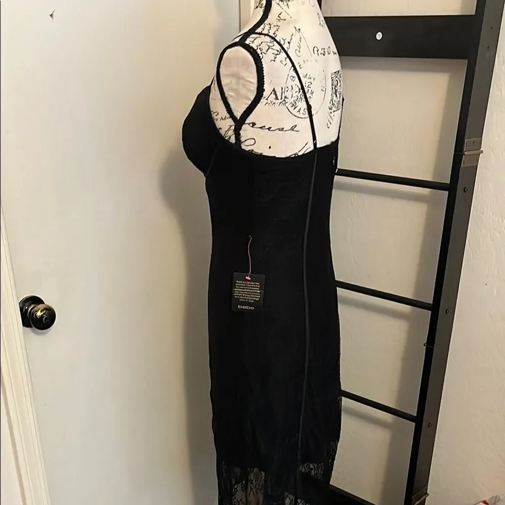 Bebe Bustier Lace Midi Elegant Black Dress Brand New Party Event Gala